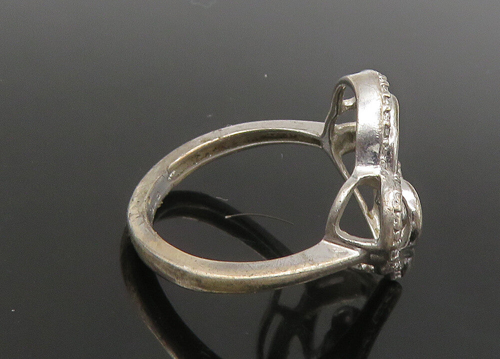 925 Sterling Silver  Vintage Genuine Diamonds Heart Band Ring Sz 7  RG22263