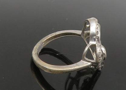 925 Sterling Silver  Vintage Genuine Diamonds Heart Band Ring Sz 7  RG22263