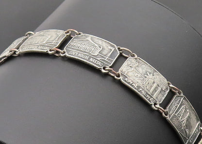 BMCO 925 Silver  Vintage Nassau Carved Landscape Souvenir Bracelet  BT10142