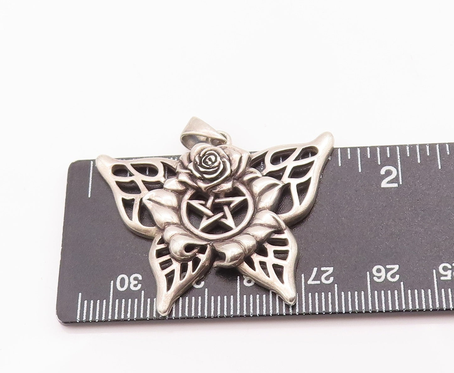 925 Sterling Silver Vintage Pendant PETER STONE Masonic Floral Carved  PT22955