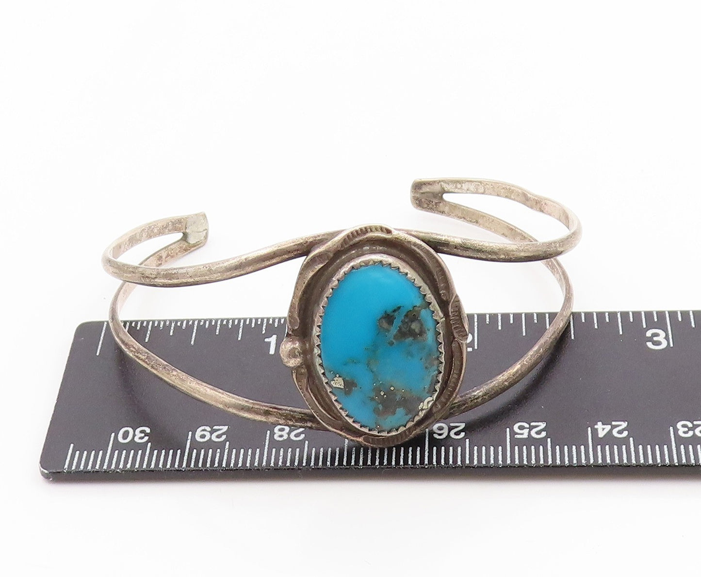 925 Sterling Silver Vintage Bracelet NAVAJO Cabochon Turquoise Cuff  BT11788