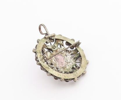 925 Silver  Vintage Antique Bead & Rope Twist Star Dome Brooch Pin  BP10055