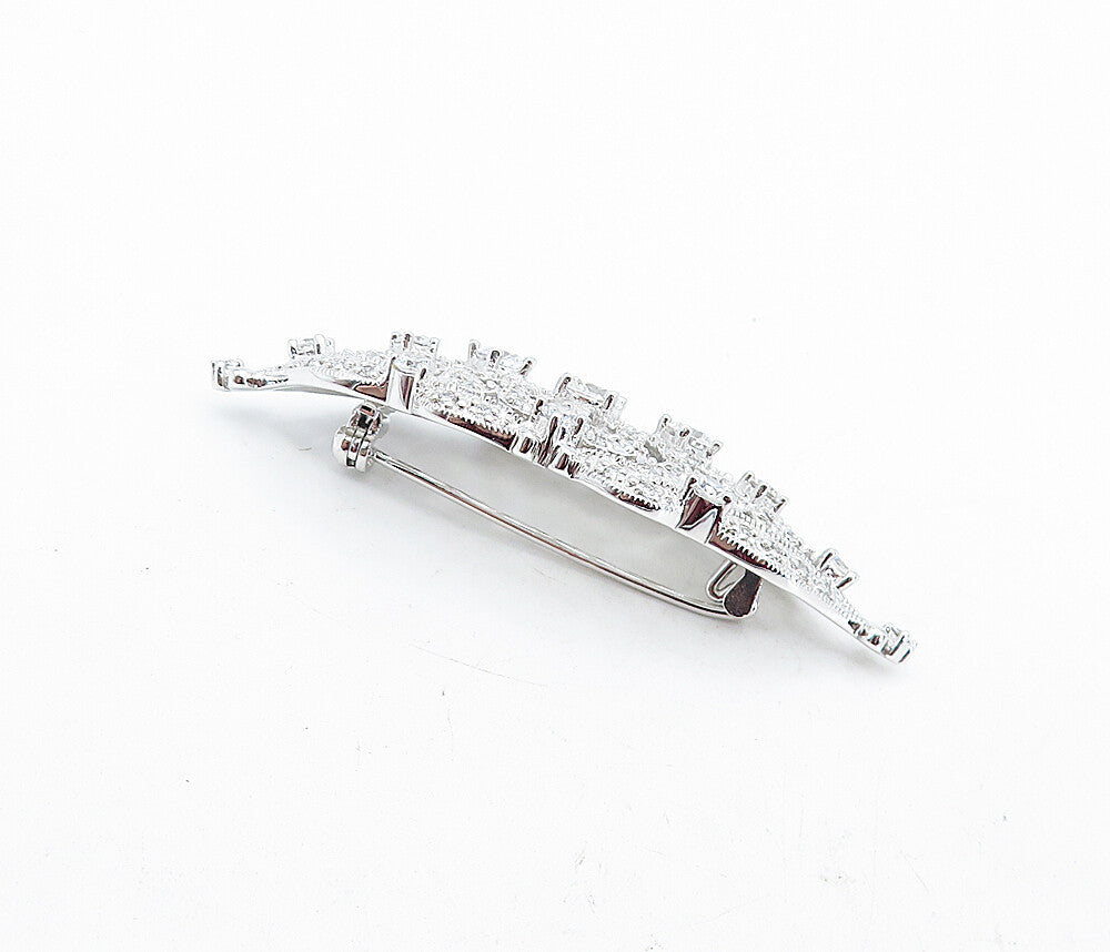 925 Sterling Silver  Victorian Shiny Cubic Zirconia Floral Brooch Pin  BP1951