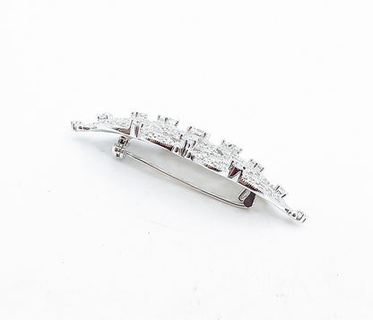 925 Sterling Silver  Victorian Shiny Cubic Zirconia Floral Brooch Pin  BP1951