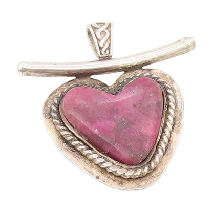 925 Sterling Silver Vintage Pendant Pink Gemstone Designer Love Heart  PT25689