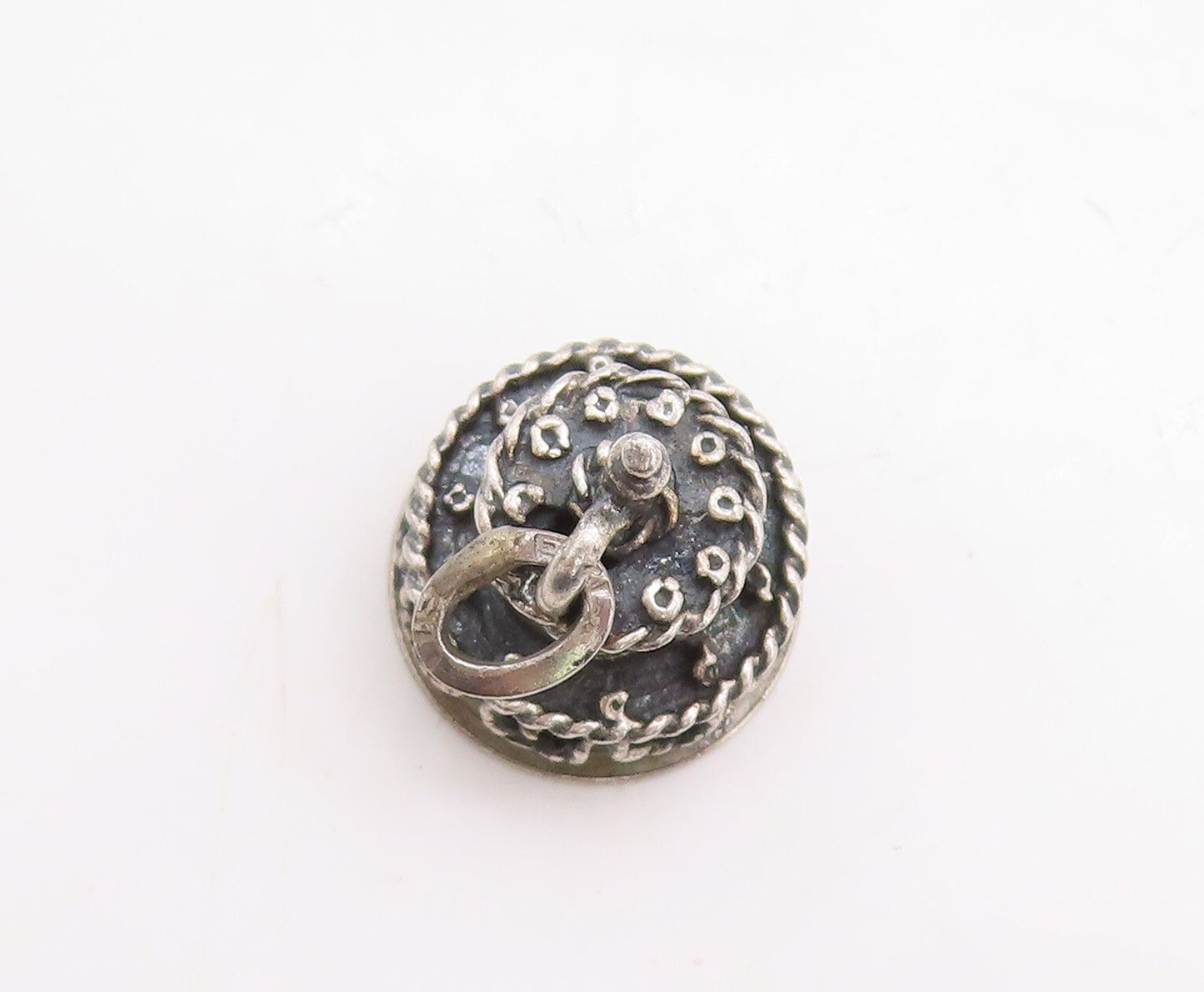 925 Sterling Silver Vintage Pendant Dark Tone Carved Cake Charm  PT23712