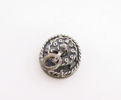 925 Sterling Silver Vintage Pendant Dark Tone Carved Cake Charm  PT23712