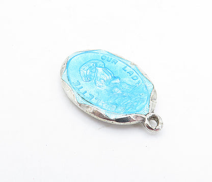 925 Sterling Silver  Vintage Petite Enamel Coated Our Lady Pendant  PT3846