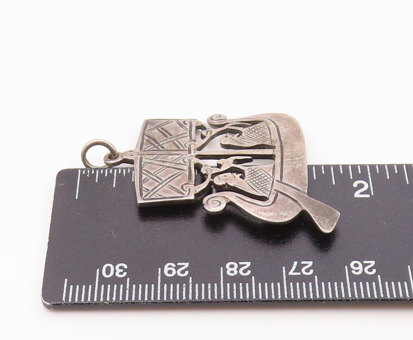 925 Sterling Silver  Vintage People On Boat Dark Tone Drop Pendant  PT9700