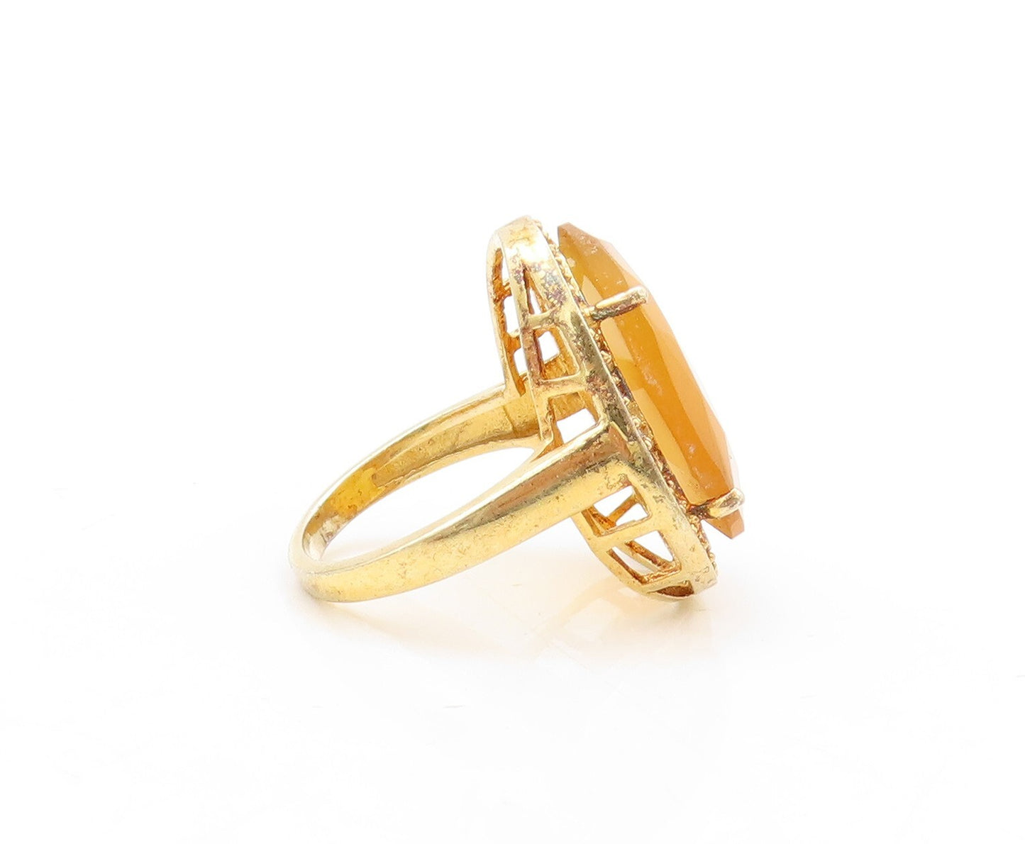 925 Sterling Silver Vintage Ring Gold Plated Amorphas Citrine & CZ Sz 7  RG31002