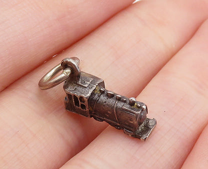 925 Sterling Silver  Vintage Petite Oxidized Stream Train Motif Pendant PT4922