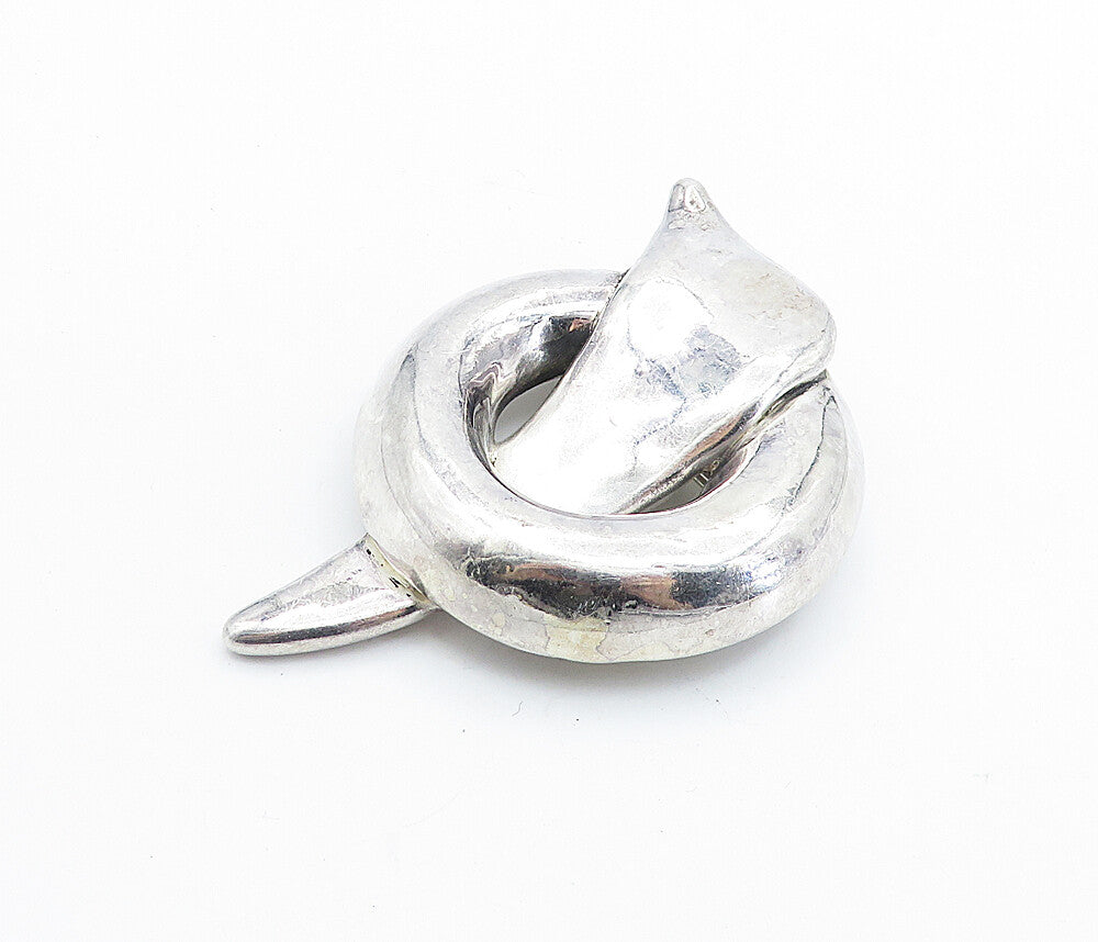 ISRAEL 925 Sterling Silver  Vintage Shiny Sculpted Modernist Brooch Pin BP2653