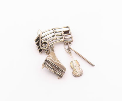 JJ BURTON 925 Silver  Vintage Grand Piano Music Motif Brooch Pin  BP9327