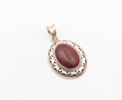MEXICO 925 Sterling Silver  Vintage Cabochon Cut Jasper Shiny Pendant  PT13014