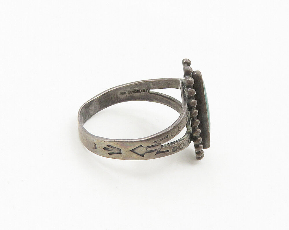 SOUTHWESTERN 925 Silver Vintage Turquoise Split Cocktail Ring Sz 7.5 RG18714