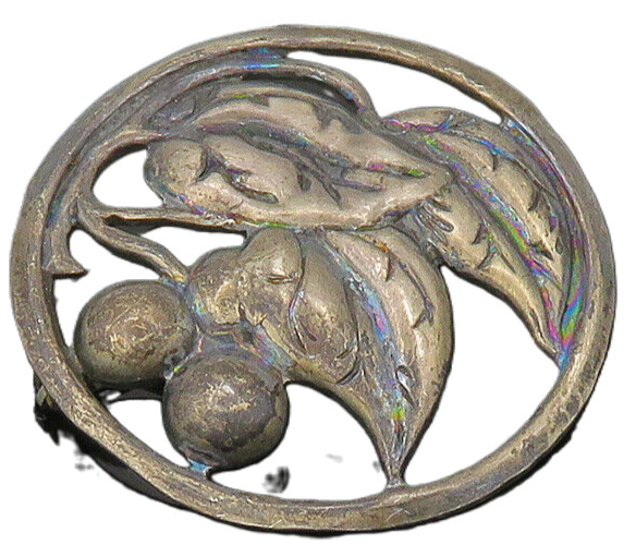 925 Sterling Silver  Vintage Antique Dark Tone Floral Leaf Brooch Pin  BP8375