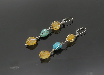 925 Sterling Silver  Vintage Turquoise & Quartz Dangle Earrings  EG10016