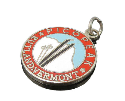 925 Sterling Silver  Vintage Enamel Rutland Vermont Souvenir Pendant  PT18326