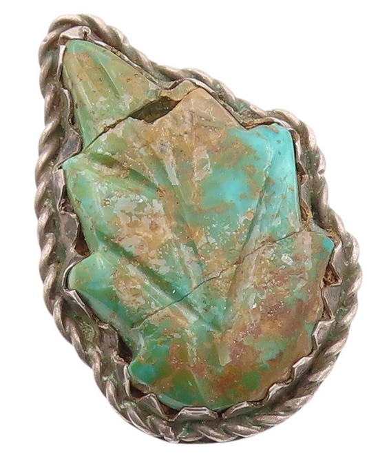 925 Sterling Silver Vintage Ring NAVAJO ZUNI Large Turquoise Leaf SZ 6.5 RG32119