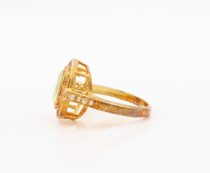 925 Sterling Silver Vintage Ring Gold Plated Green Gemstone Topaz  Sz 7  RG30067