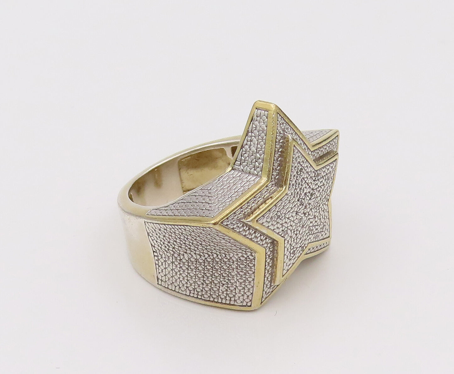 925 Sterling Silver Vintage Gold Plated Double Star Diamond Ring Sz 10  RG26541