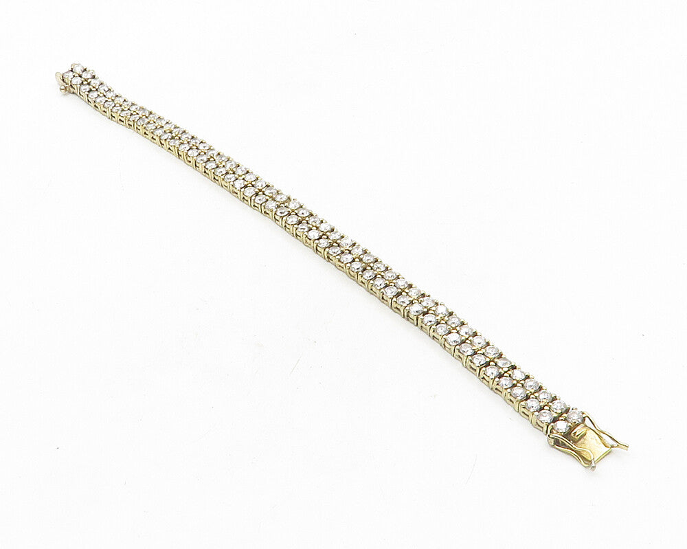 925 Sterling Silver  Cubic Zirconia Gold  Plated Shiny Tennis Bracelet  BT4342