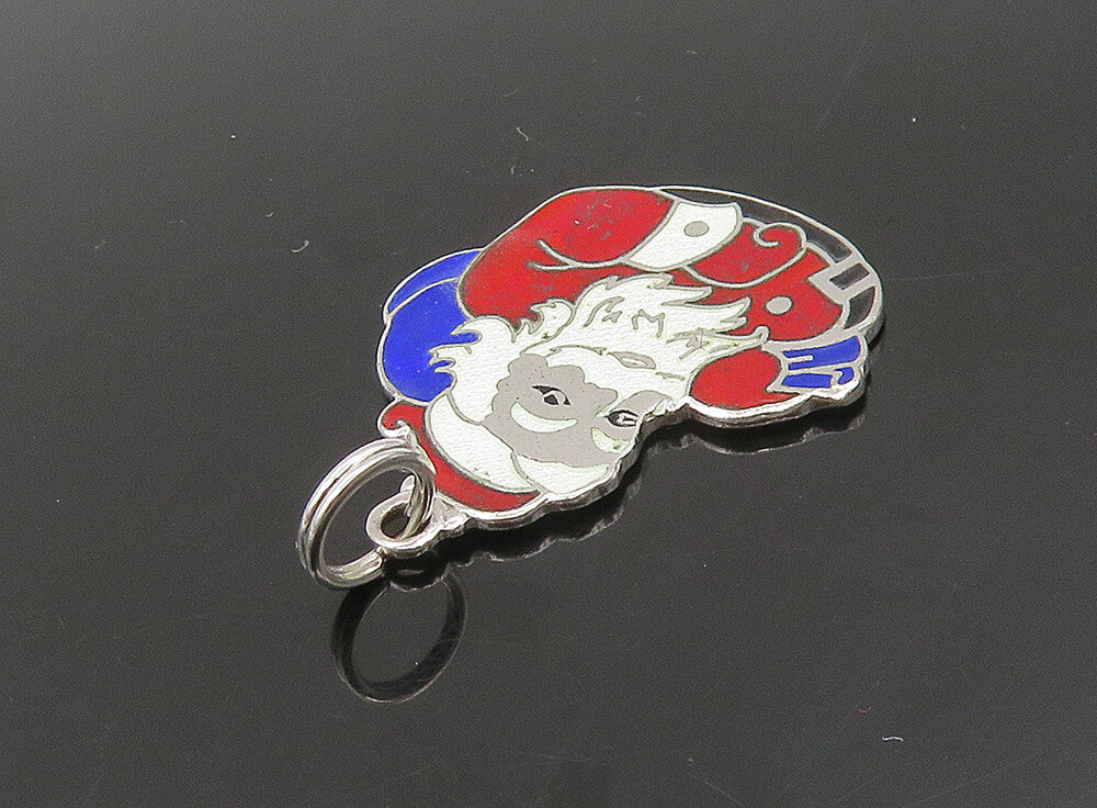 925 Sterling Silver  Vintage Enamel Santa Clause Christmas Pendant  PT19510
