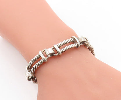 MEXICO 925 Silver  Vintage Shiny Double Twist Bar Link Chain Bracelet  BT2453