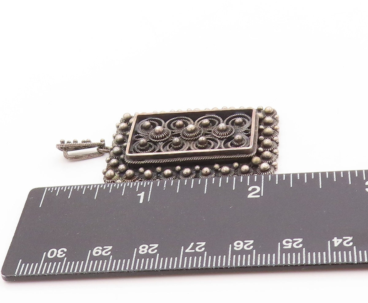 925 Sterling Silver Vintage Pendant Dark Tone Wired Floral Design  PT24230