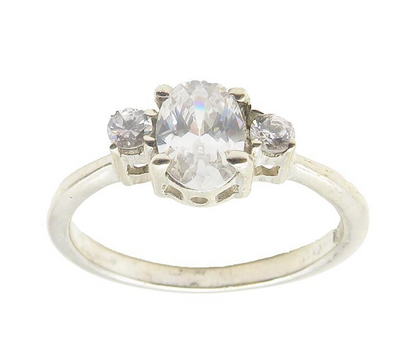 925 Sterling Silver  Cubic Zirconia Solitaire With Accents Ring Sz 8  RG10248