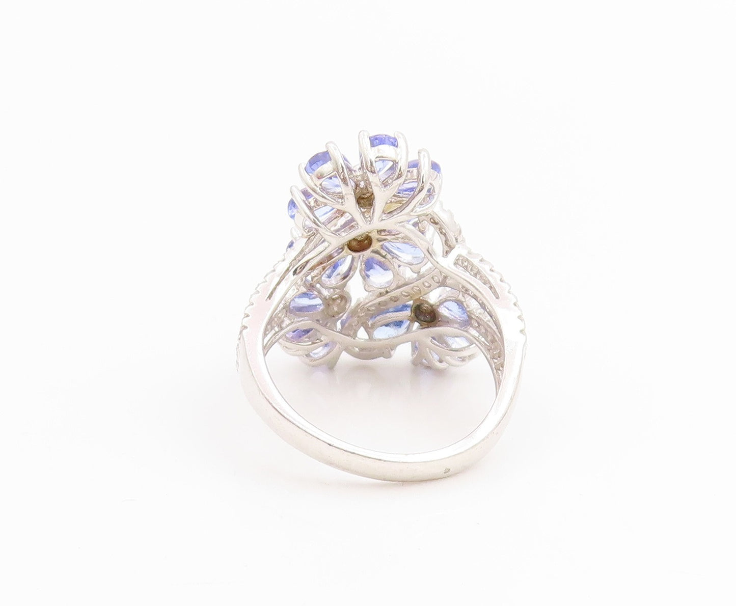 925 Sterling Silver Vintage Ring Tanzanite & CZ Floral Design Band Sz 7 RG33882