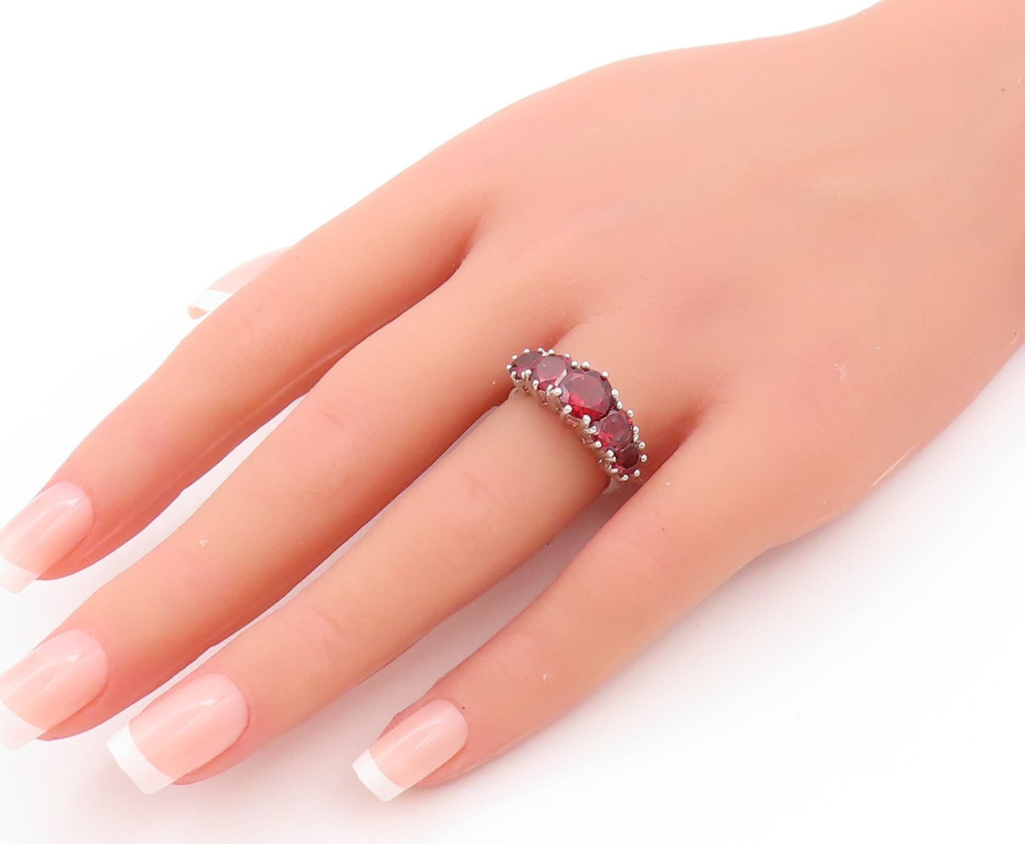 925 Sterling Silver Vintage Ring Round Cut Red Topaz Band  Sz 6  RG32982