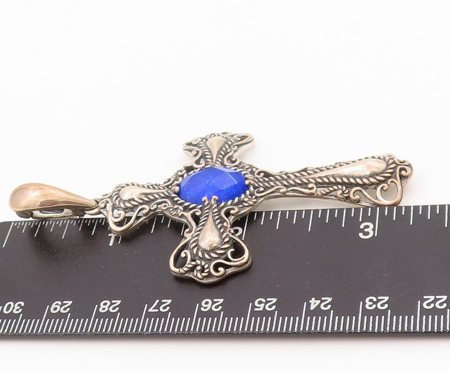 925 Sterling Silver Vintage Pendant CAROLYN POLLACK Oval Gemstone Cross  PT24299