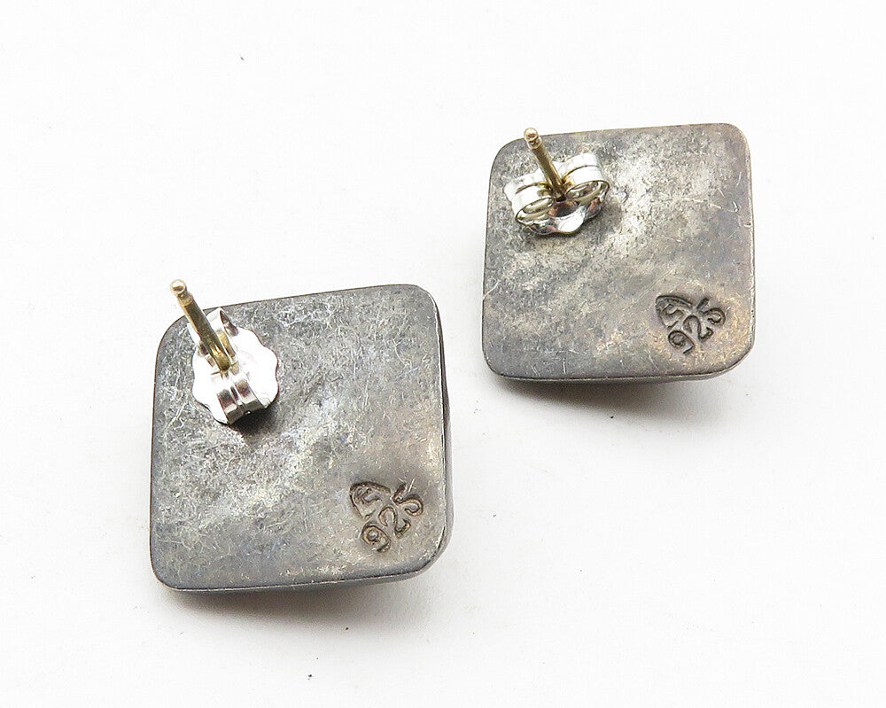 925 Sterling Silver  Vintage Oxidized Hollow Square Dome Stud Earrings  EG5797