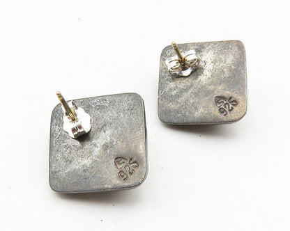 925 Sterling Silver  Vintage Oxidized Hollow Square Dome Stud Earrings  EG5797