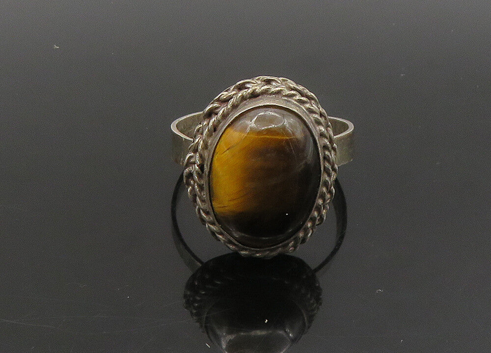 925 Silver   Vintage Tiger's Eye Large Adjustable Cocktail Ring Sz 12  RG23010