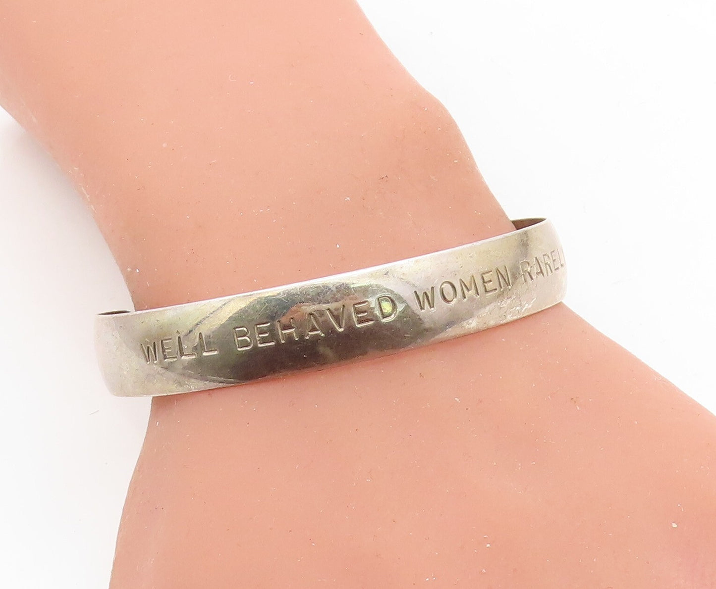 925 Sterling Silver  Vintage Women Make History Stamped Cuff Bracelet  BT3076