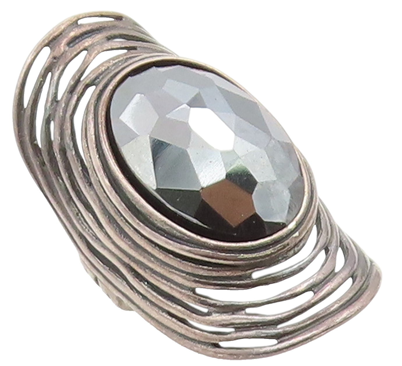925 Sterling Silver Vintage Ring OR PAZ ISRAEL Faceted Hematite  Sz 5.5  RG36601