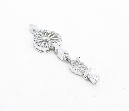 925 Sterling Silver Shiny Topaz Love Heart Bow & Arrow Drop Pendant PT3207
