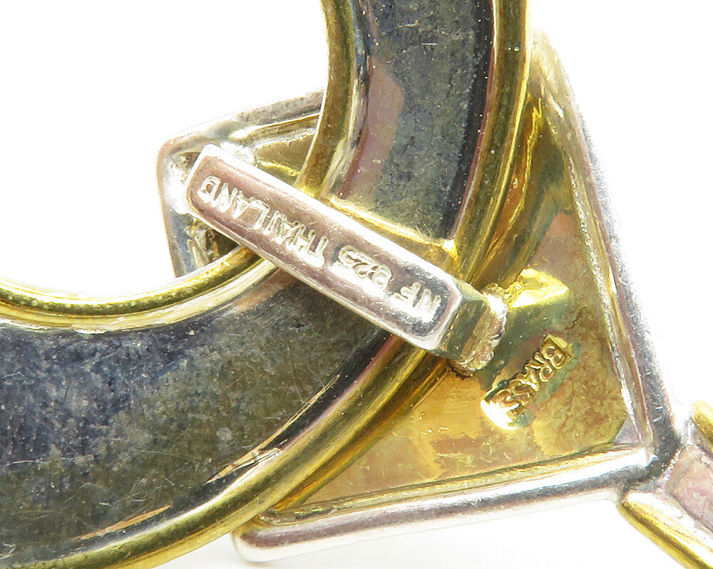 925 Sterling Silver  Vintage Shiny Two Tone Hammered Round Pendant  PT10732