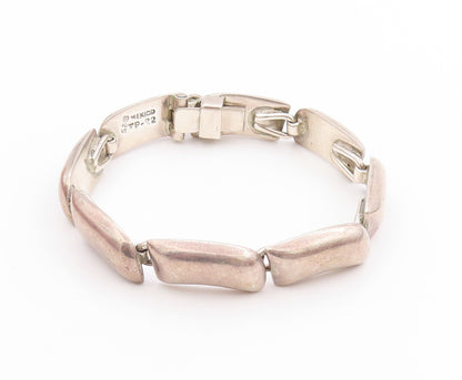 925 Sterling Silver Vintage Bracelet MEXICO Rectangular Pebble Beaded  BT11363