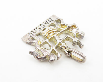 925 Sterling Silver  Vintage Shiny Nassau Dancing People Drop Pendant  PT8208
