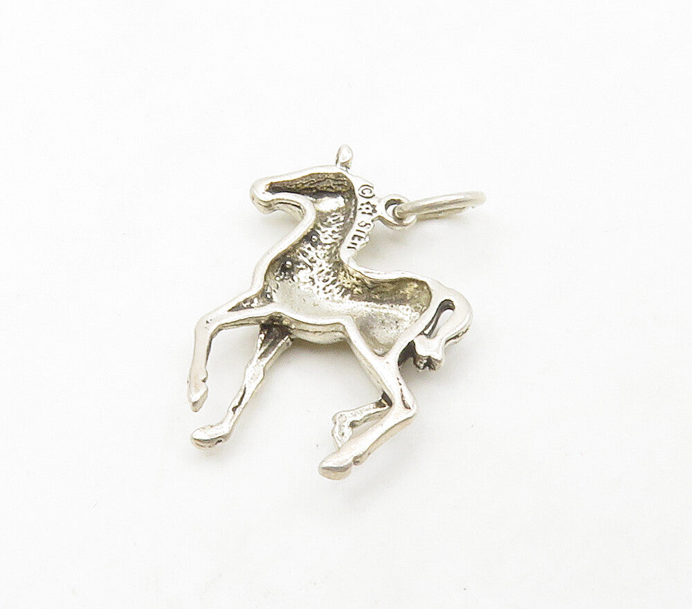 925 Sterling Silver  Vintage Shiny Petite Galloping Horse Pendant  PT12886