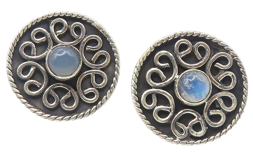 925 Sterling Silver  Vintage Petite Moonstone Swirl Drop Earrings  EG6249