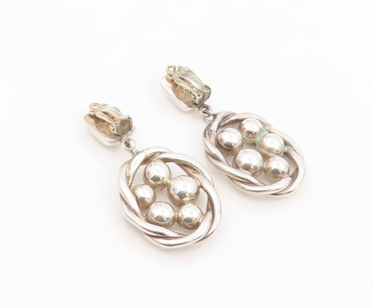 925 Sterling Silver Vintage Earrings BRENDA SCHOENFELD Sphere & Knot  EG14182