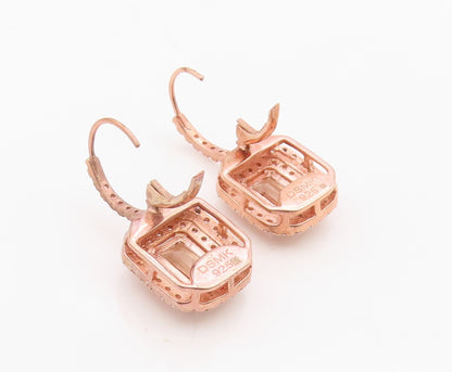 925 Sterling Silver Vintage Earrings Gold Plated CZ Halo Geometric Drop  EG14388