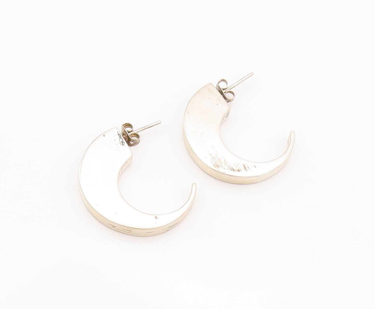925 Sterling Silver Vintage Earrings Animal Tooth Design Open Hoops  EG13511