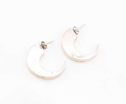 925 Sterling Silver Vintage Earrings Animal Tooth Design Open Hoops  EG13511