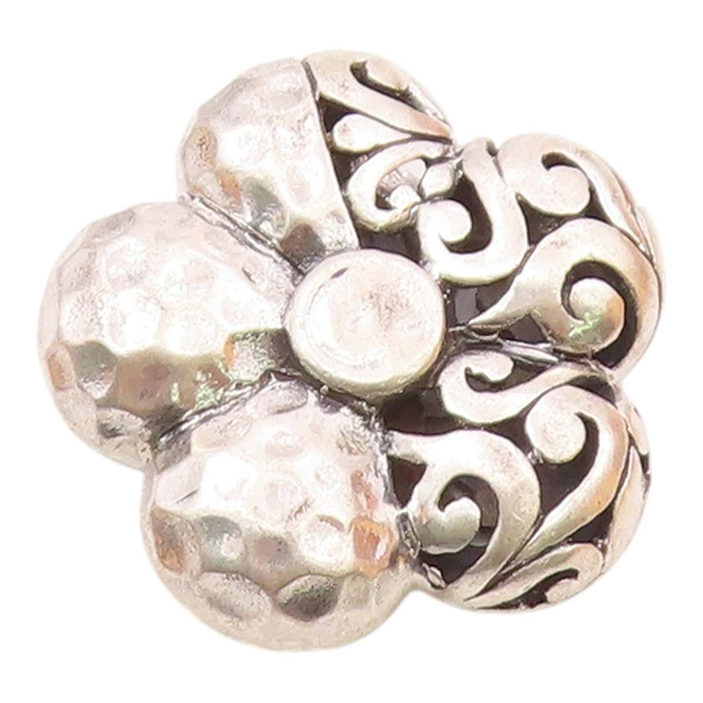 925 Sterling Silver  Vintage Shiny Hammered Swirl Flower Pendant  PT15681