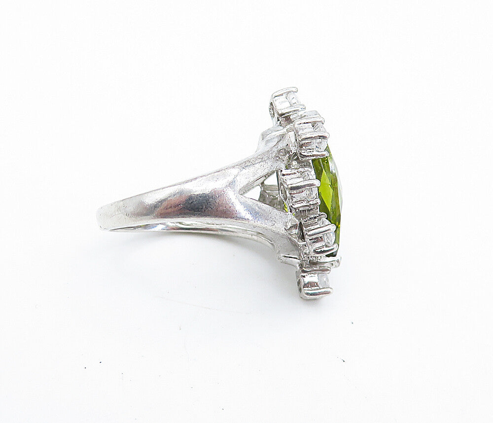 925 Sterling Silver  Marquise Cut Peridot & Topaz Cocktail Ring Sz 6  RG7292